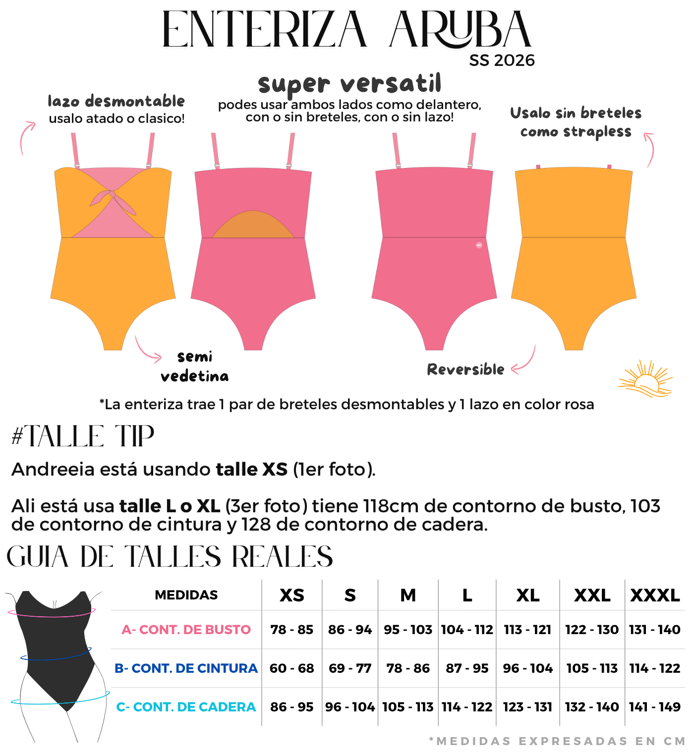 enteriza reversible rosa y naranja